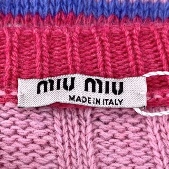 Miu Miu Pink & Purple Striped Knit Wool Sweater With Heart Motif Womens Size 38 - Picture 5 of 8